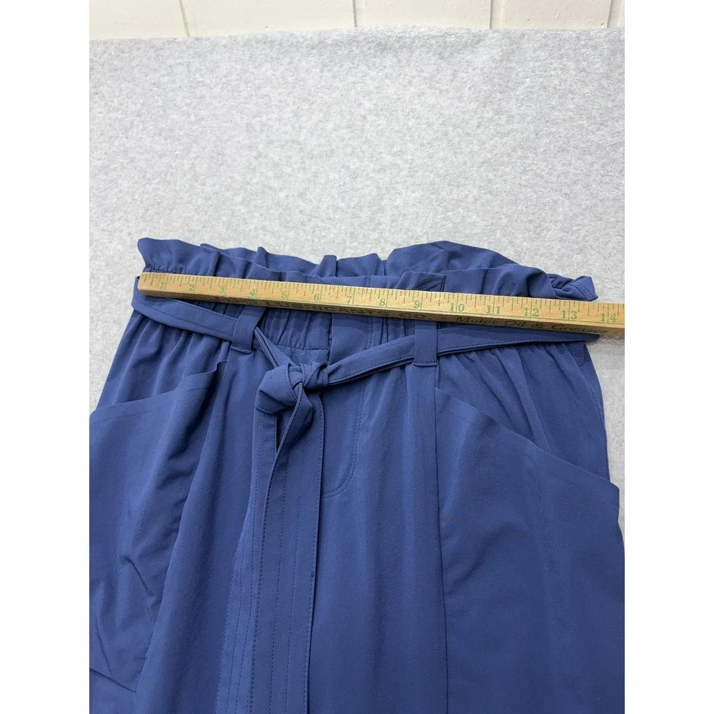 Athleta Ankle Pants Womens 2 Blue Paperbag Waist Belted Pockets Stretch Travel
